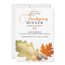 Oak Leaf & Acorns Thanksgiving Dinner  Invitation