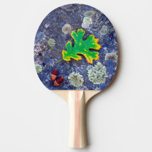 Oak Leaf and Acorns on a Lichen covered rock Ping Pong Paddle