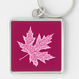 Oak leaf - burgundy wine and pink key ring