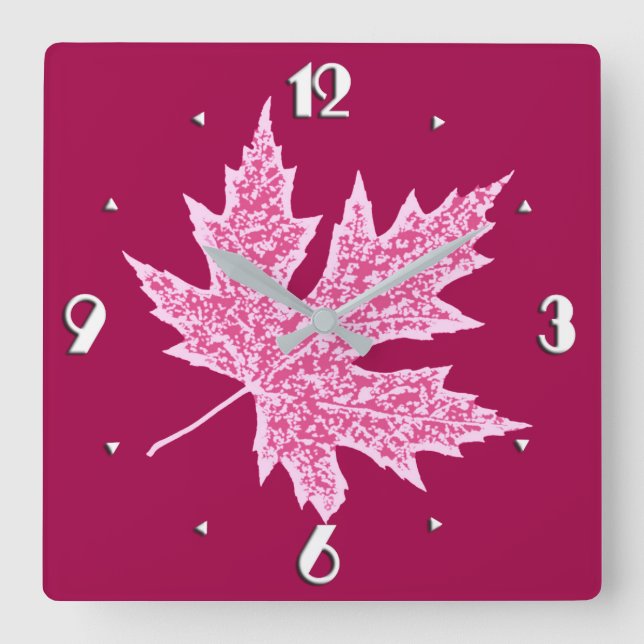 Oak leaf - burgundy wine and pink square wall clock (Front)