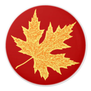 Oak leaf - deep red and saffron ceramic knob