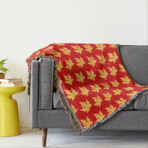 Oak leaf - deep red and saffron throw blanket