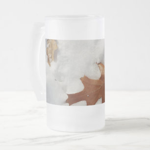 oak leaf on the snow frosted glass beer mug