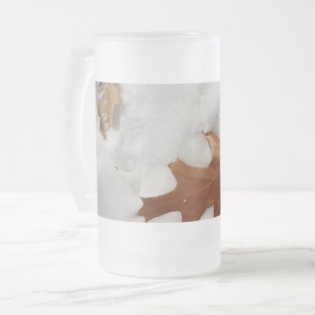 oak leaf on the snow frosted glass beer mug (Front Left)