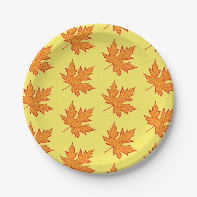 Oak leaf - orange and mustard gold paper plate (Front)