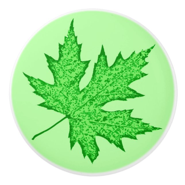 Oak leaf - shades of green ceramic knob (Front)