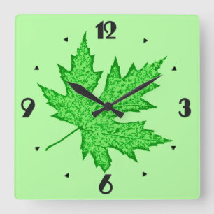 Oak leaf - shades of green square wall clock
