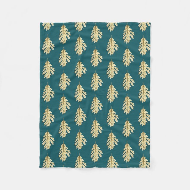 Oak Leaf Watercolor Fleece Blanket (Front)