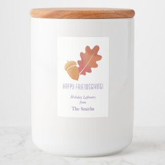 Oak Leaves & Acorn Design in Purple and Orange Food Label