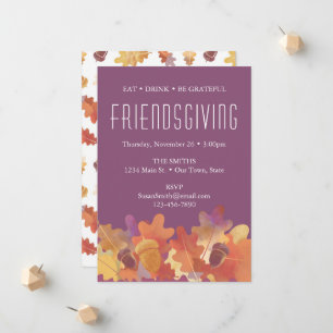 Oak Leaves & Acorn Thanksgiving in Purple & Orange Announcement