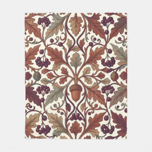 Oak Leaves Acorns Berries William Morris Style Fleece Blanket