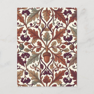 Oak Leaves Acorns Berries William Morris Style Postcard