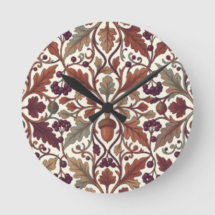 Oak Leaves Acorns Berries William Morris Style Round Clock