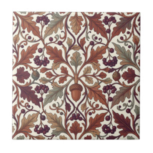 Oak Leaves Acorns Berries William Morris Style  Tile