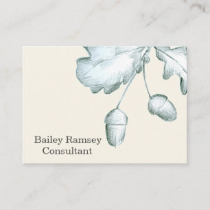 Oak Leaves Acorns Botanical Pencil Drawing Business Card