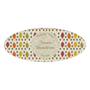 Oak leaves and Acorns Fall Autumn Patterned Name Tag