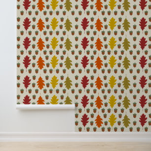 Oak leaves and Acorns Fall Autumn Patterned Wallpaper