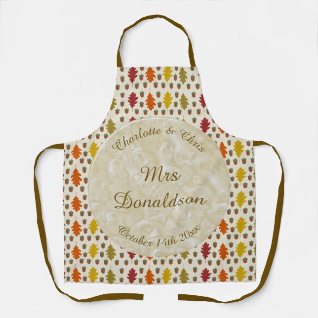 Oak leaves and Acorns Fall Autumn Wedding Custom Apron (Front)