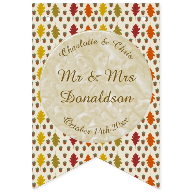 Oak leaves and Acorns Fall Autumn Wedding Custom Bunting (First Flag)