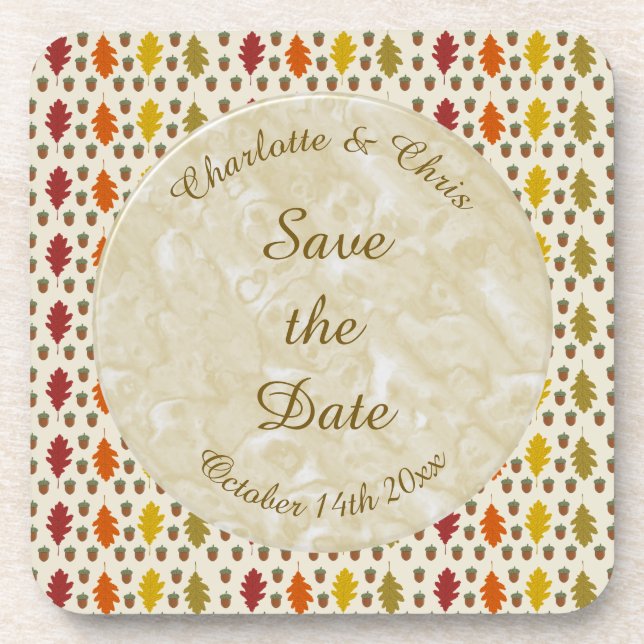 Oak leaves and Acorns Fall Autumn Wedding Custom Coaster (Front)