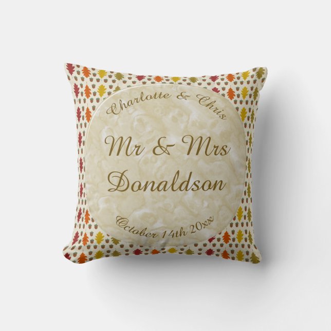 Oak leaves and Acorns Fall Autumn Wedding Custom Cushion (Front)