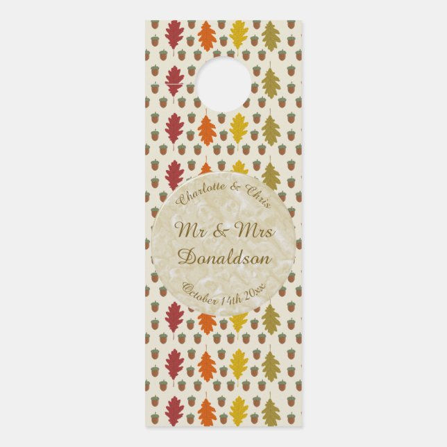 Oak leaves and Acorns Fall Autumn Wedding Custom Door Hanger (Front)