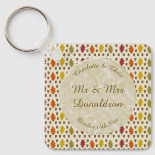 Oak leaves and Acorns Fall Autumn Wedding Custom Key Ring