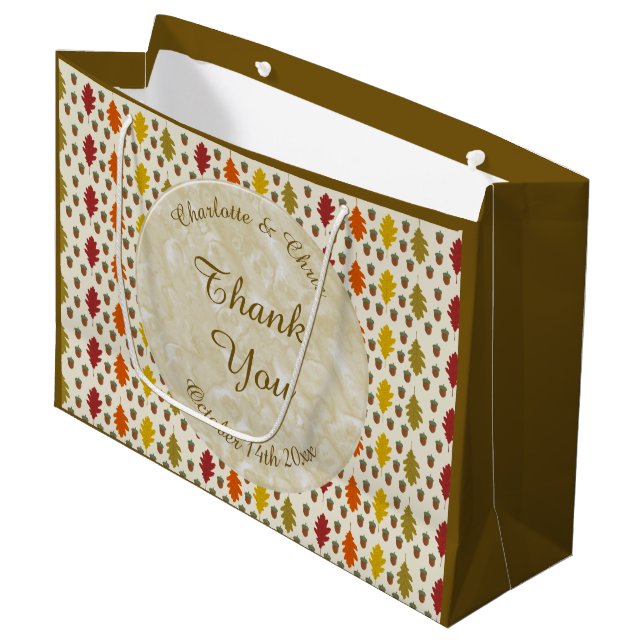 Oak leaves and Acorns Fall Autumn Wedding Custom Large Gift Bag (Front Angled)