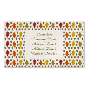 Oak leaves and Acorns Fall Autumn Wedding Custom Magnetic Business Card