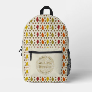 Oak leaves and Acorns Fall Autumn Wedding Custom Printed Backpack