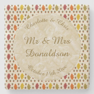 Oak leaves and Acorns Fall Autumn Wedding Custom Stone Coaster