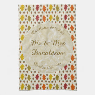 Oak leaves and Acorns Fall Autumn Wedding Custom Tea Towel
