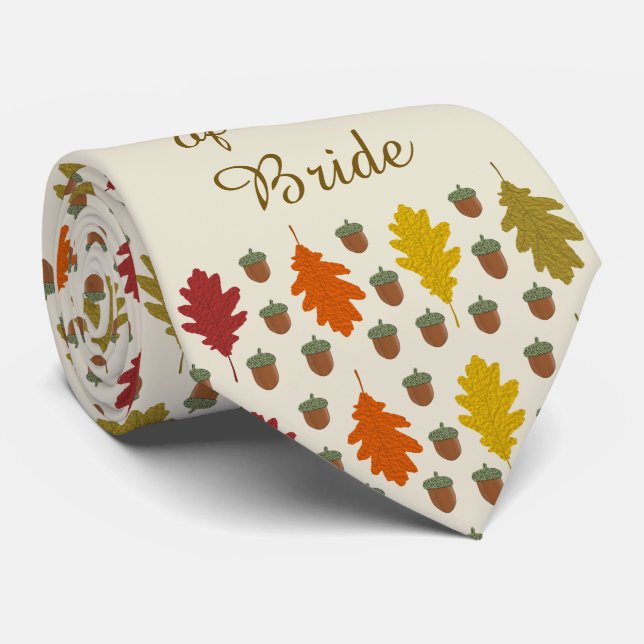 Oak leaves and Acorns Fall Autumn Wedding Custom Tie (Rolled)