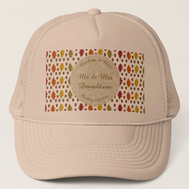 Oak leaves and Acorns Fall Autumn Wedding Custom Trucker Hat (Front)