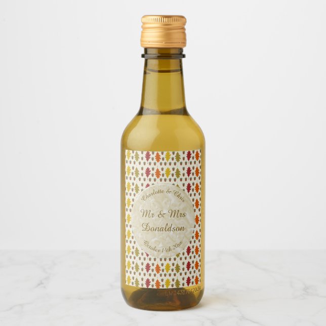 Oak leaves and Acorns Fall Autumn Wedding Custom Wine Label (Front)
