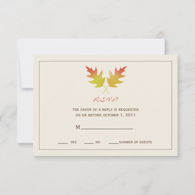 Oak Leaves Fall Wedding R.S.V.P. RSVP Card (Front)