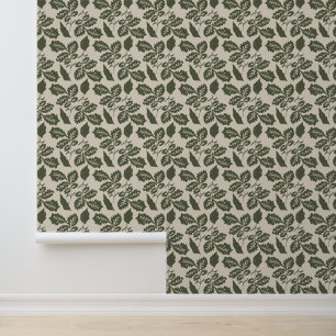 Oak Leaves Green and Ivory Modern Wallpaper