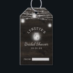Oak Ridge Rustic Dark Wood Bridal Display Shower Gift Tags<br><div class="desc">Oak Ridge Rustic Dark Brown Barn Wood, Sparkling Mason Jars, and Glowing String Lights Design with Twinkling strands of dangling lights and jars on a deep rich wood texture with white accents. With Modern Typography Script Fonts. A rustic elegant country farmhouse style design - Personalised Wedding Bridal Shower Display Gift...</div>