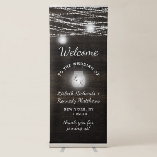Oak Ridge Rustic Dark Wood Lights Wedding Welcome Retractable Banner