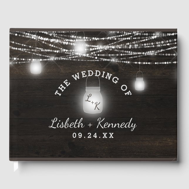 Oak Ridge Rustic Dark Wood & Mason Jars Wedding Guest Book (Front)