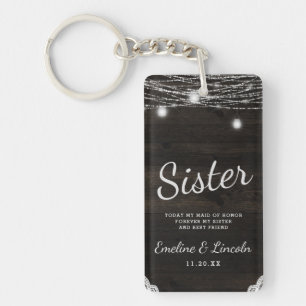 Oak Ridge Rustic Dark Wood To the Sister Quote Key Ring