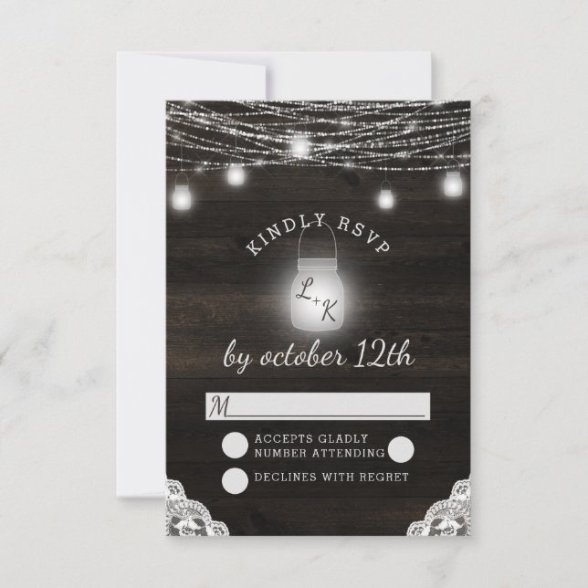 Oak Ridge Rustic Wood & Lace Wedding RSVP Reply (Front)