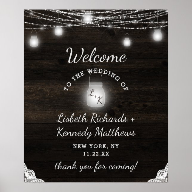 Oak Ridge Rustic Wood & Lace Wedding Welcome Sign (Front)
