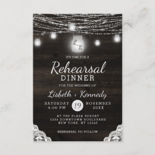 Oak Ridge Rustic Wood Wedding Rehearsal Dinner Invitation