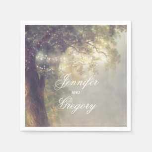 Oak Tree and String Lights Rustic Garden Wedding Napkin
