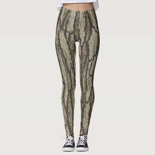 Oak Tree Bark Camo Pattern Graphic Leggings (Front)
