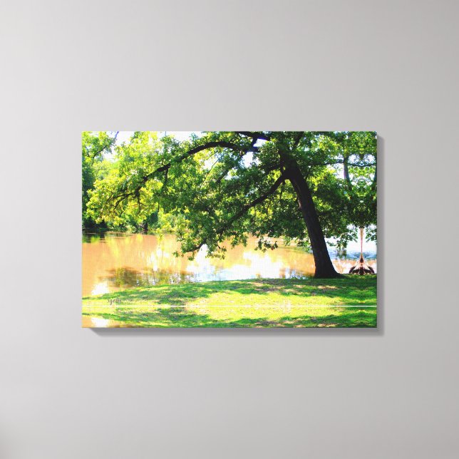 Oak Tree by Waters Edge Canvas Print (Front)