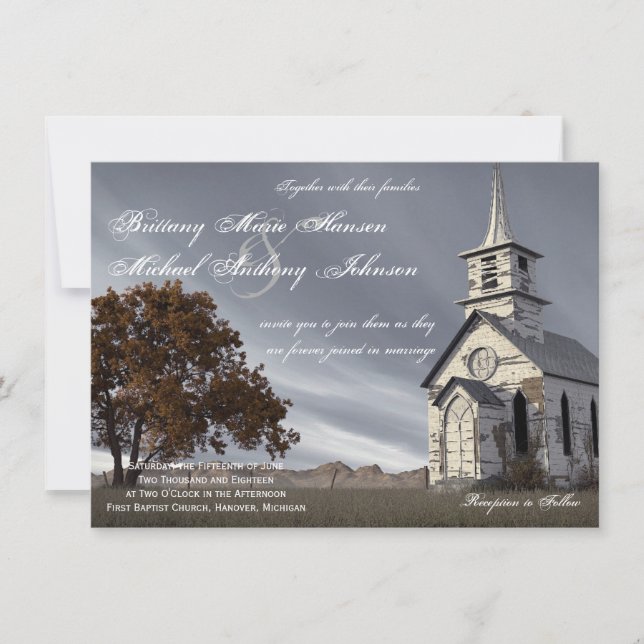 Oak Tree Country Church Wedding Invitation (Front)