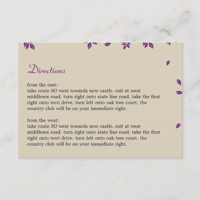 Oak Tree Directions Card (Front)