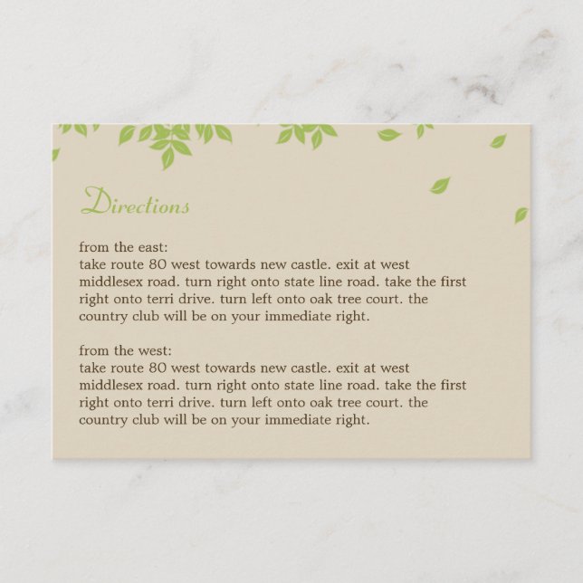 Oak Tree Directions Card (Front)